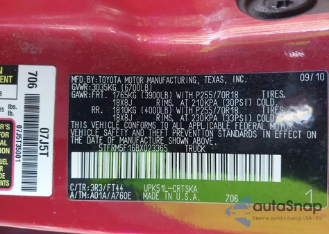2011 Toyota Tundra Grade 4.6L V8 from USA, damaged, VIN 5TFRM5F16BX023365